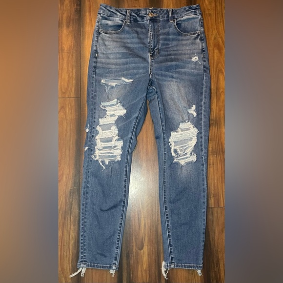 American Eagle Outfitters Ripped Blue Boyfriend Jeans - Picture 1 of 9